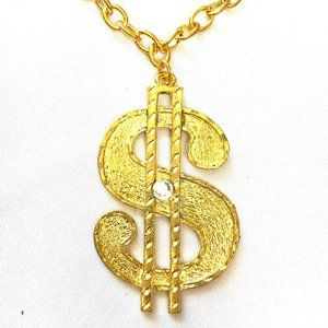 70’s Style Pimp Rapper Gold Tone  Dollar  Sign Necklace NWOT NOS